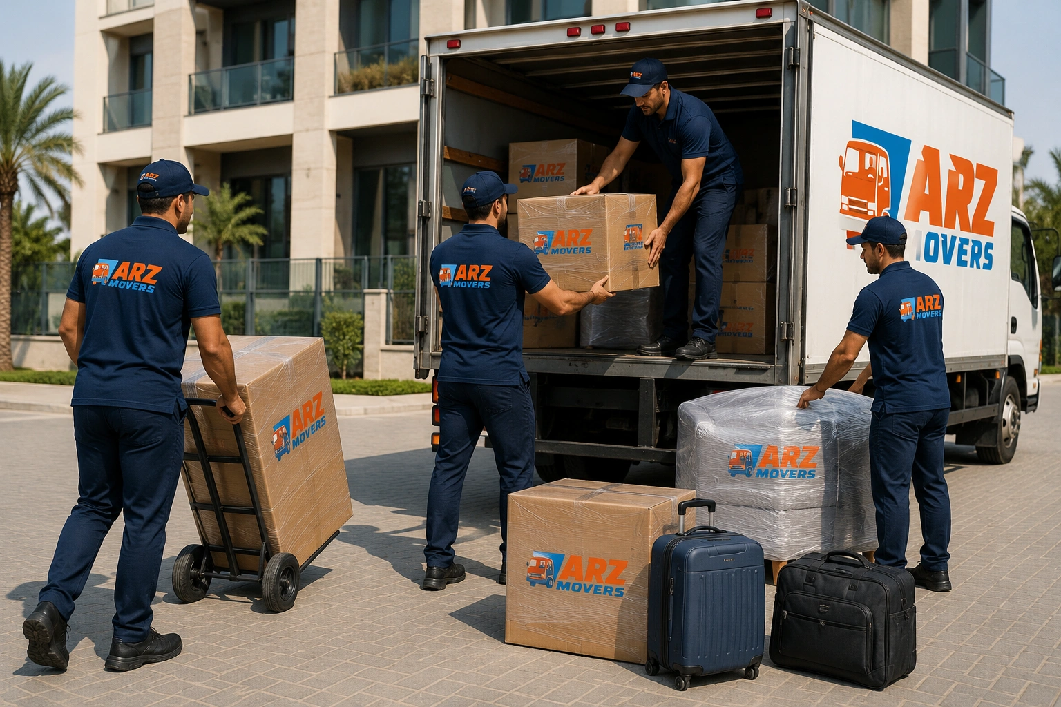 Professional moving process in Ras Al Khaimah from survey planning packing transport setup and final handover service.