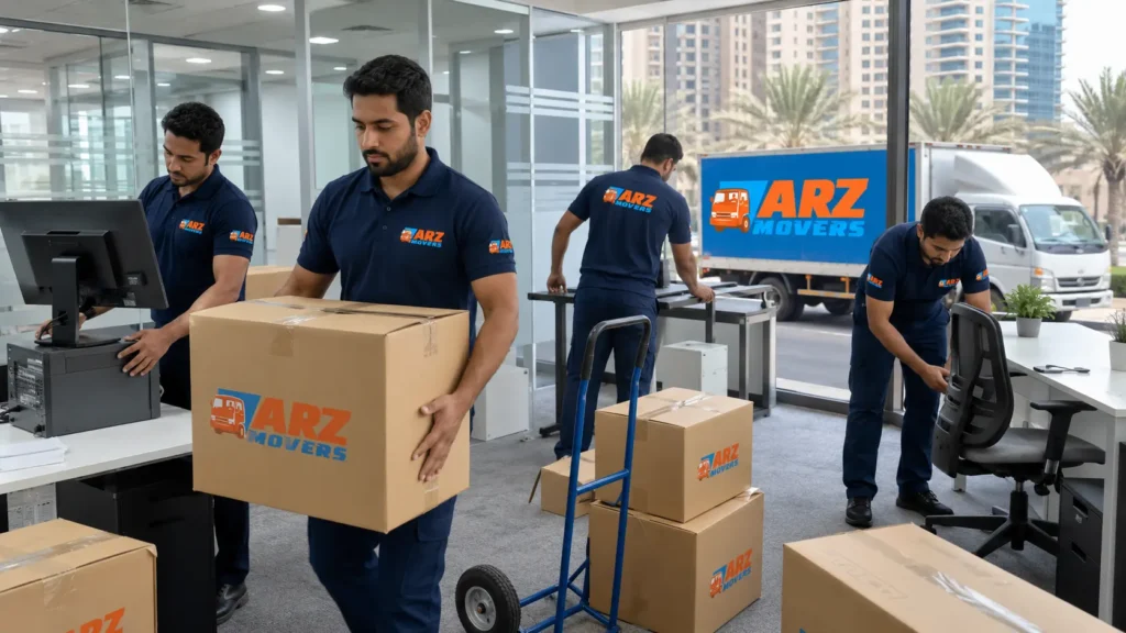 Office relocation in Abu Dhabi with secure IT handling, confidential document transport, and after-hours moving services.