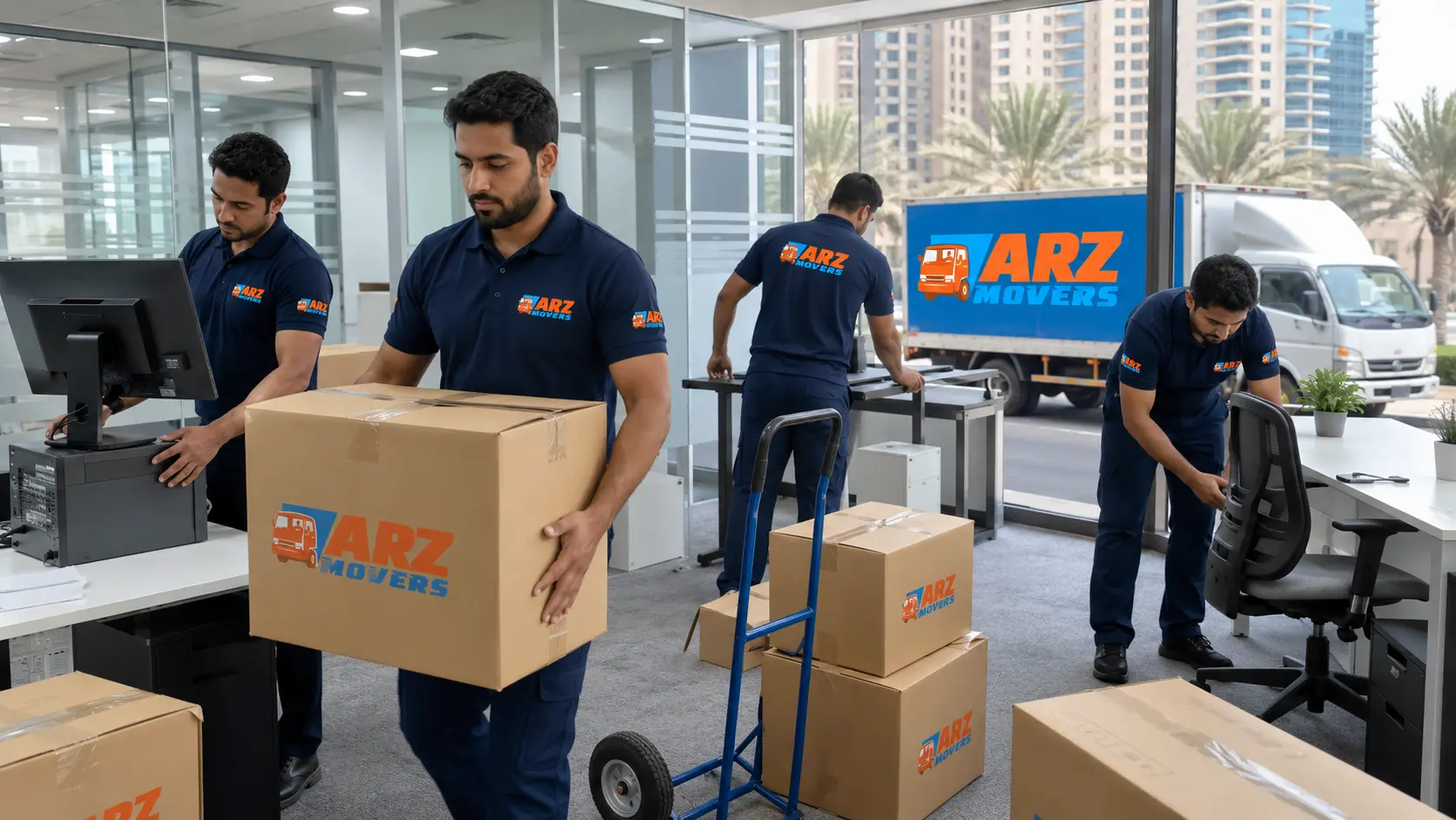 Office relocation in Abu Dhabi with secure IT handling, confidential document transport, and after-hours moving services.