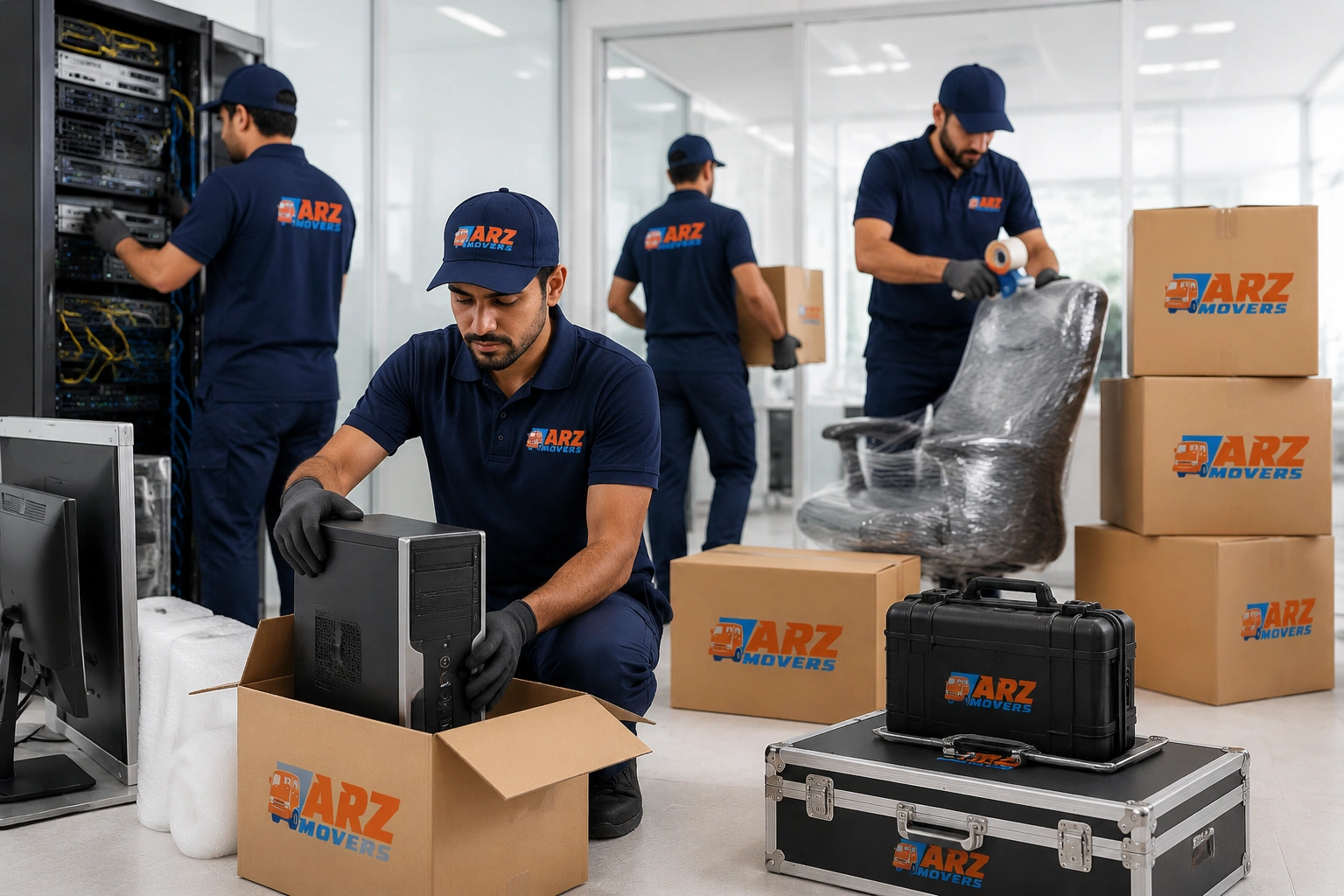 Three layer professional packing system with film bubble wrap and cardboard protection for safe transport of fragile items.
