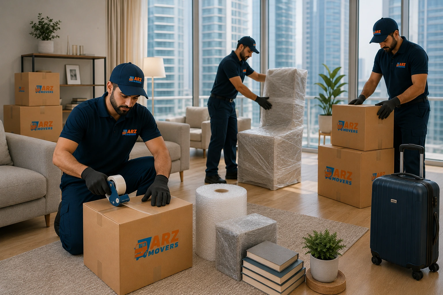 Three layer packing protection with stretch film bubble wrap cardboard shielding and cradle boxes for fragile electronics.