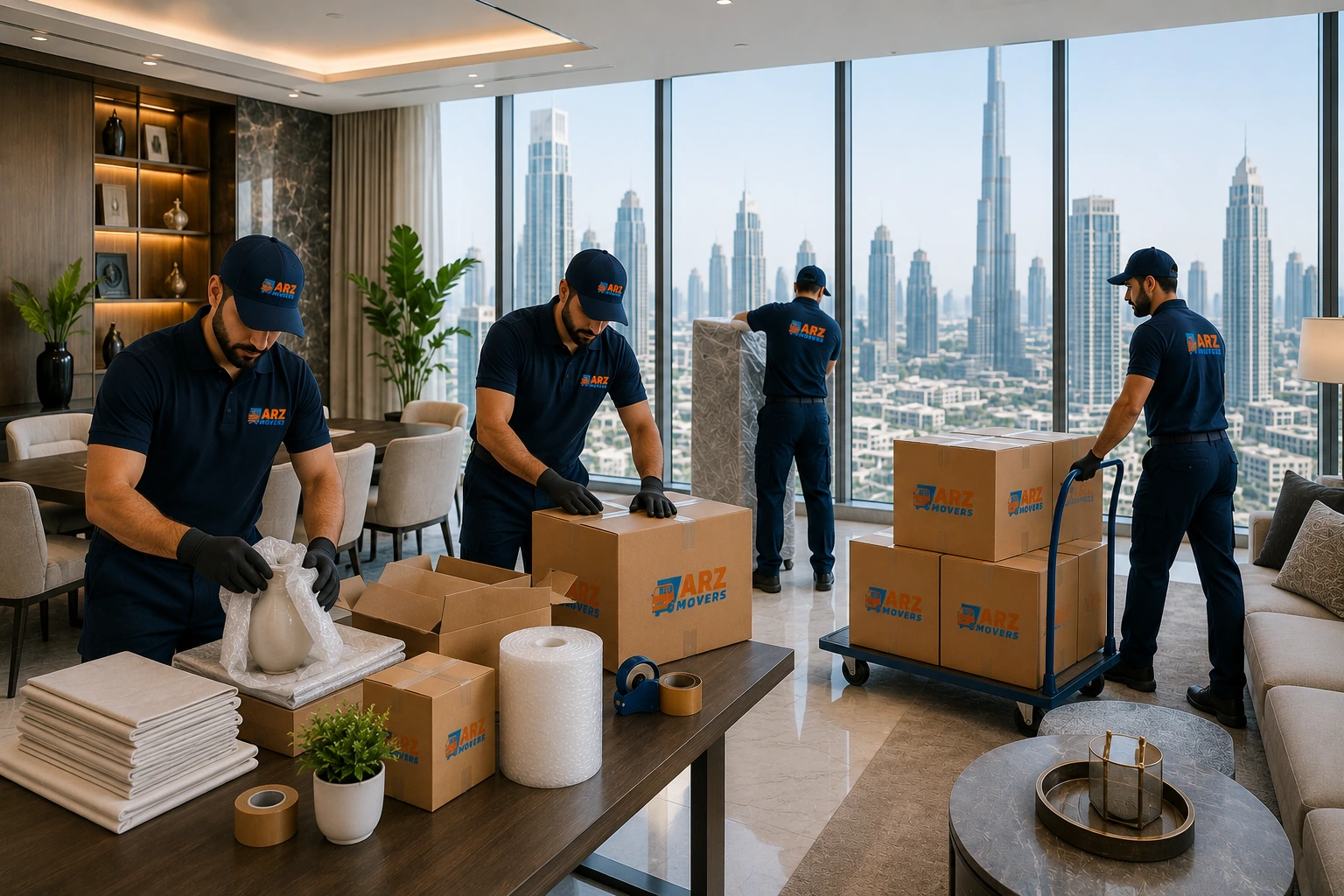 Downtown Dubai movers offering packing, labeling, transport, unpacking and fast local relocation near landmarks