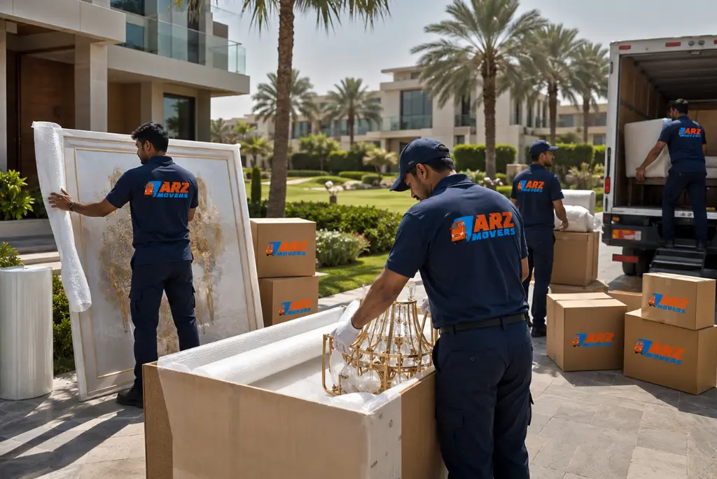 ARZ Movers providing pro relocation in DAMAC Hills Dubai with packing permits logistics and safe villa moving service UAE DXB.