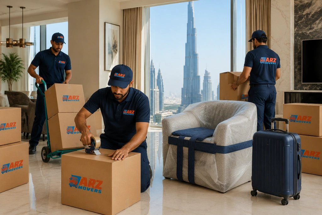 ARZ Movers managing high-rise relocation in Burj Khalifa with permits, elevator planning, and white-glove handling.