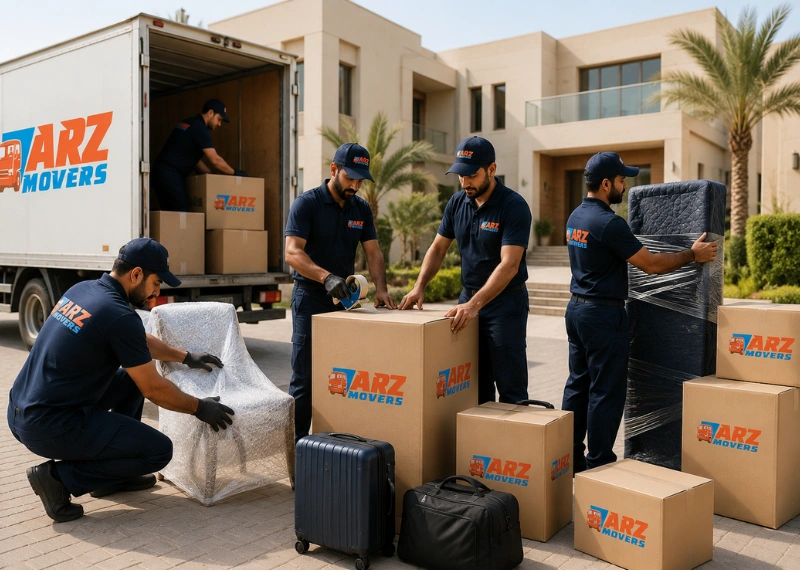 ARZ Movers providing Al Ghadeer villa relocation with packing, handyman setup, and climate-controlled safe transport.