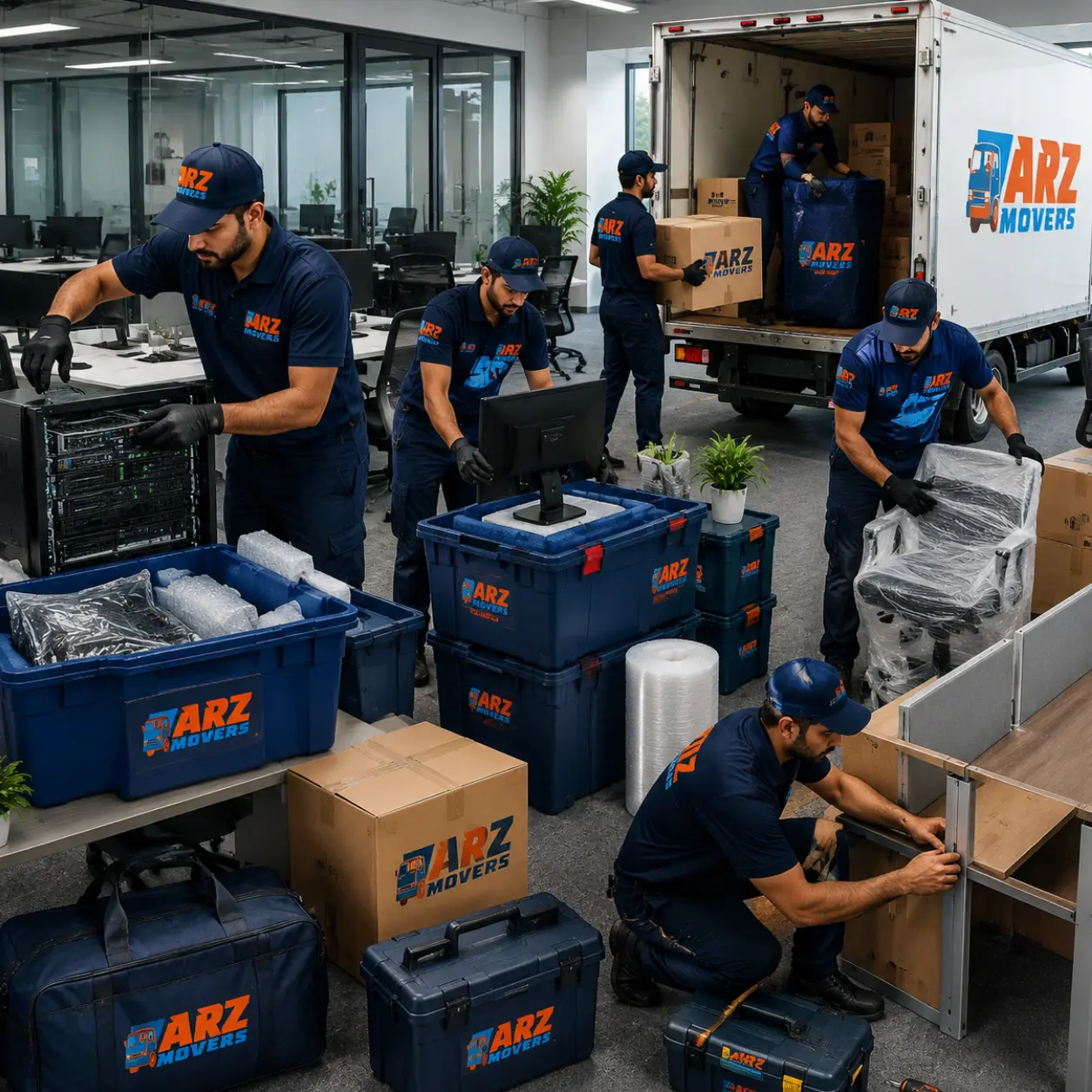 Professional office movers relocating IT systems, workstations and office furniture with precision and minimal downtime.