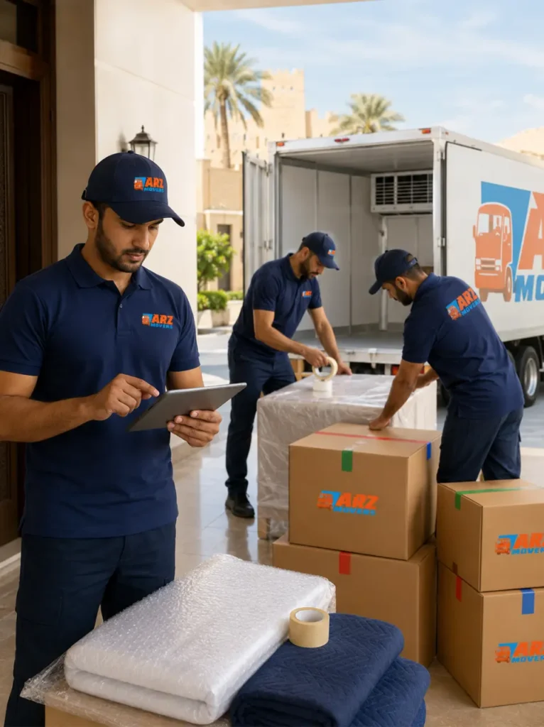 House movers and packers in Al Ain offering surveys, organized packing, and climate-controlled moving trucks.