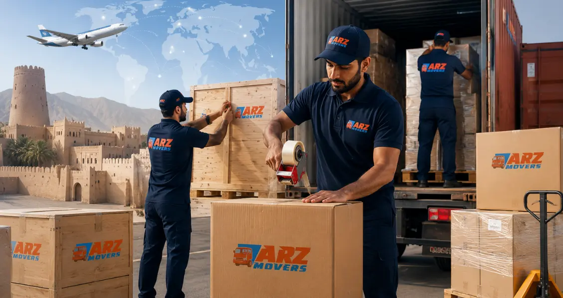 International movers in Al Ain managing overseas relocations, export packing, shipping, and global delivery.