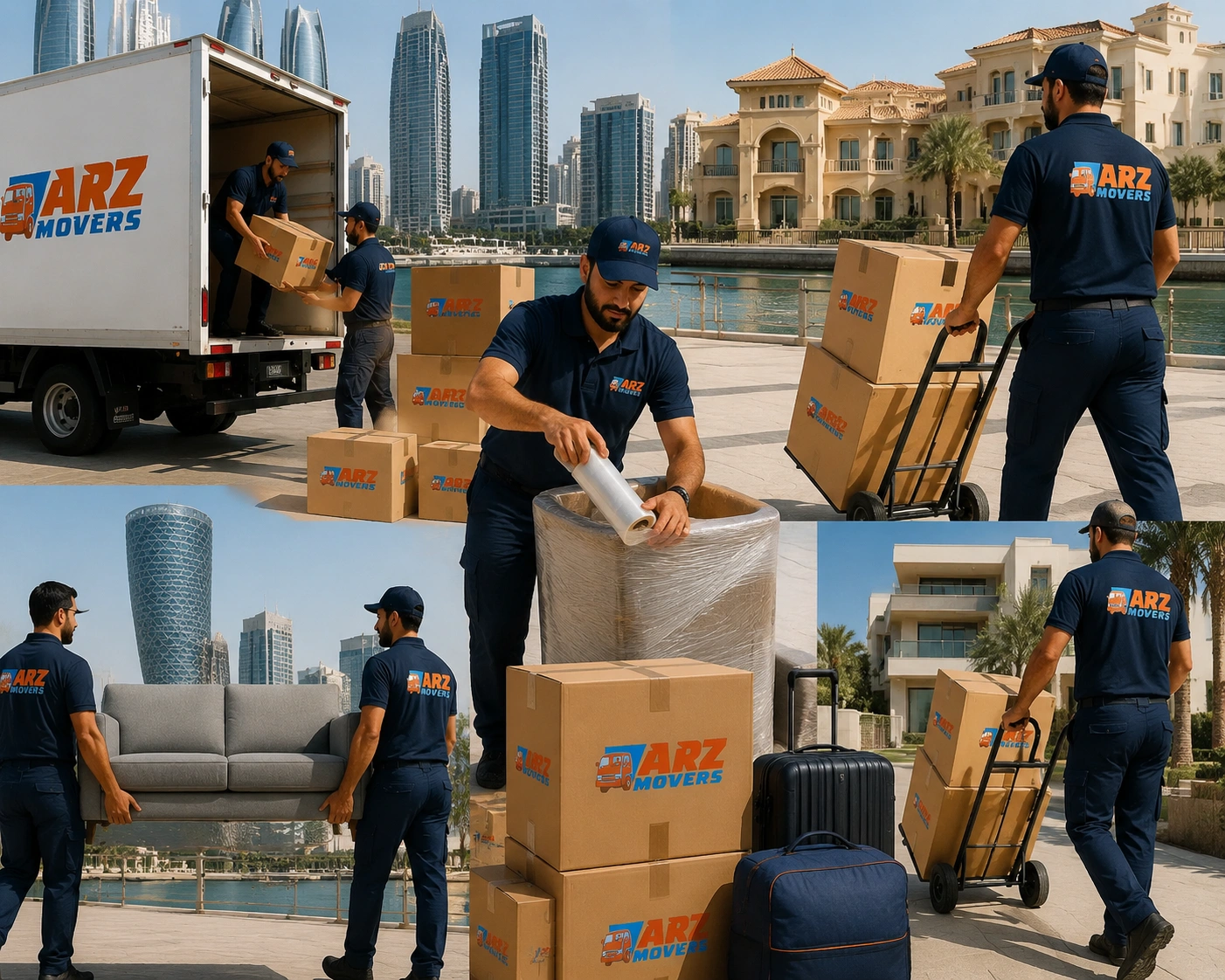 ARZ Movers advantages: tail lift trucks, certified packing, inter-emirate transport, insured fleet, permit guidance.
