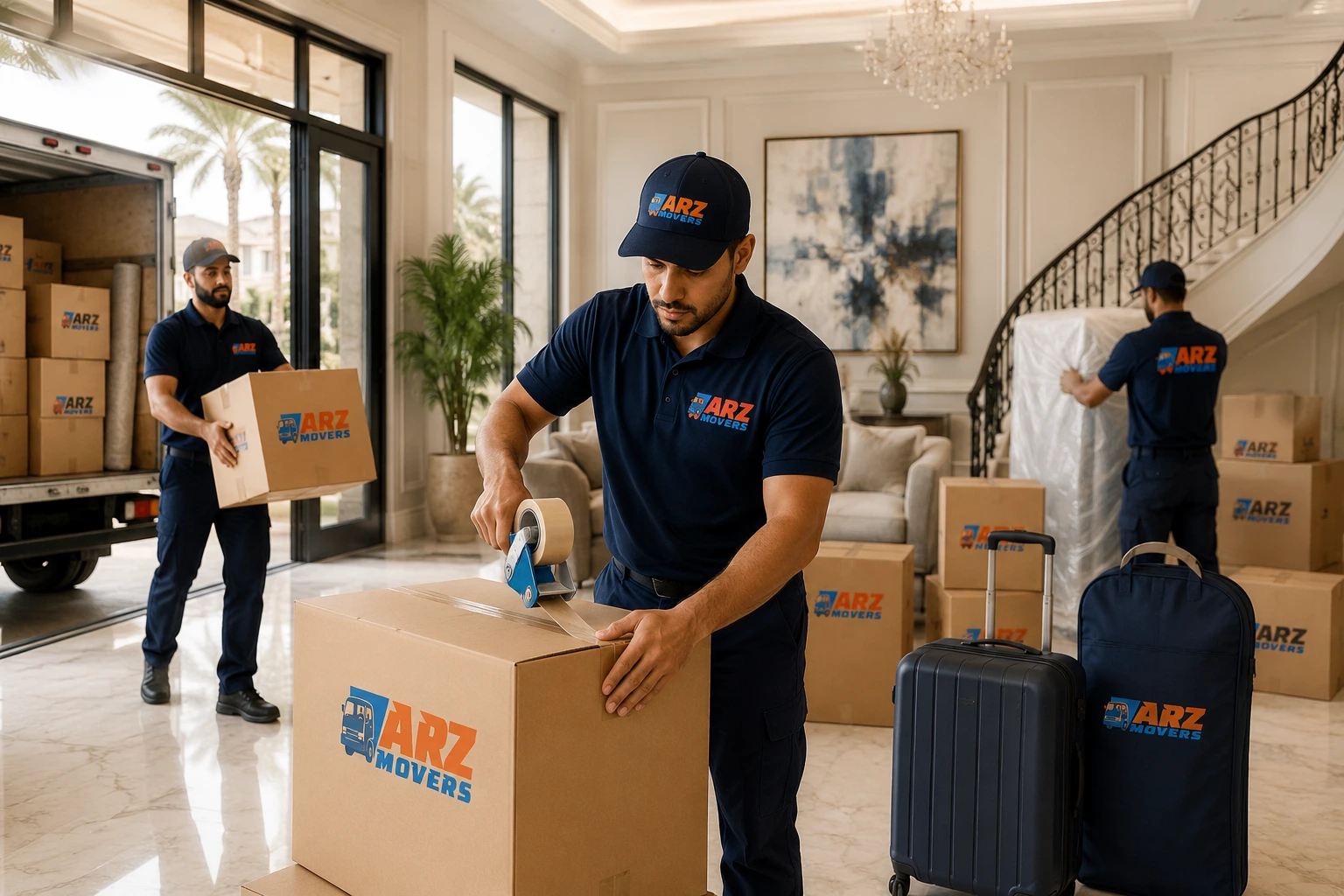 ARZ Movers offering private consultation for luxury relocation in Emirates Hills Dubai with on site survey and expert moving team.