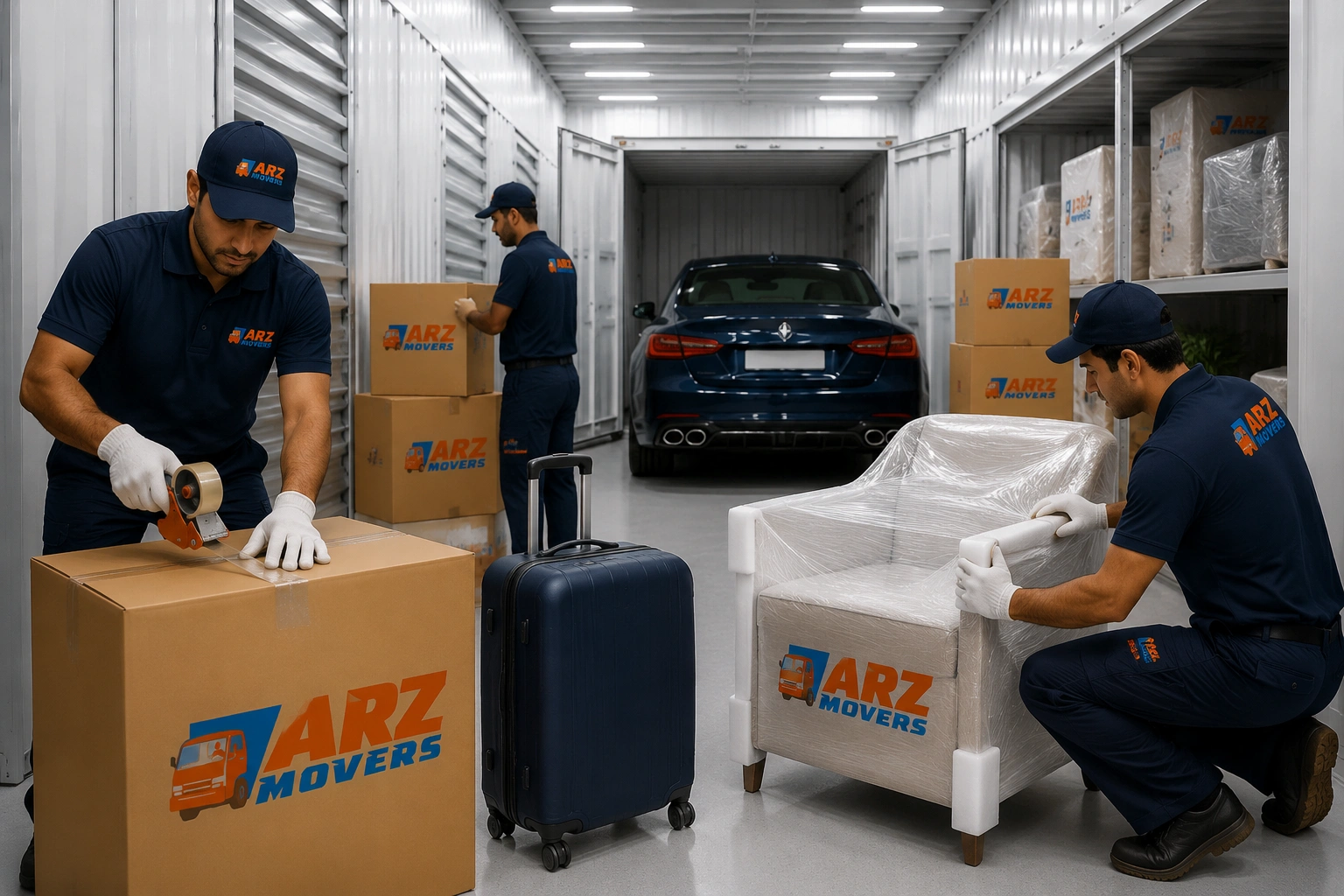 Integrated moving and storage in Abu Dhabi with packing, transport, and organized storage units handled by professional team.
