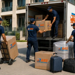 Professional moving process in Ras Al Khaimah from survey planning packing transport setup and final handover service.