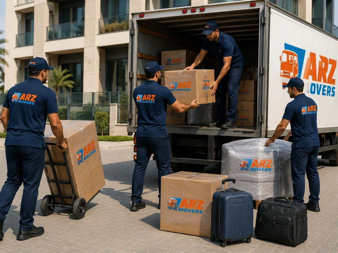 Professional moving process in Ras Al Khaimah from survey planning packing transport setup and final handover service.
