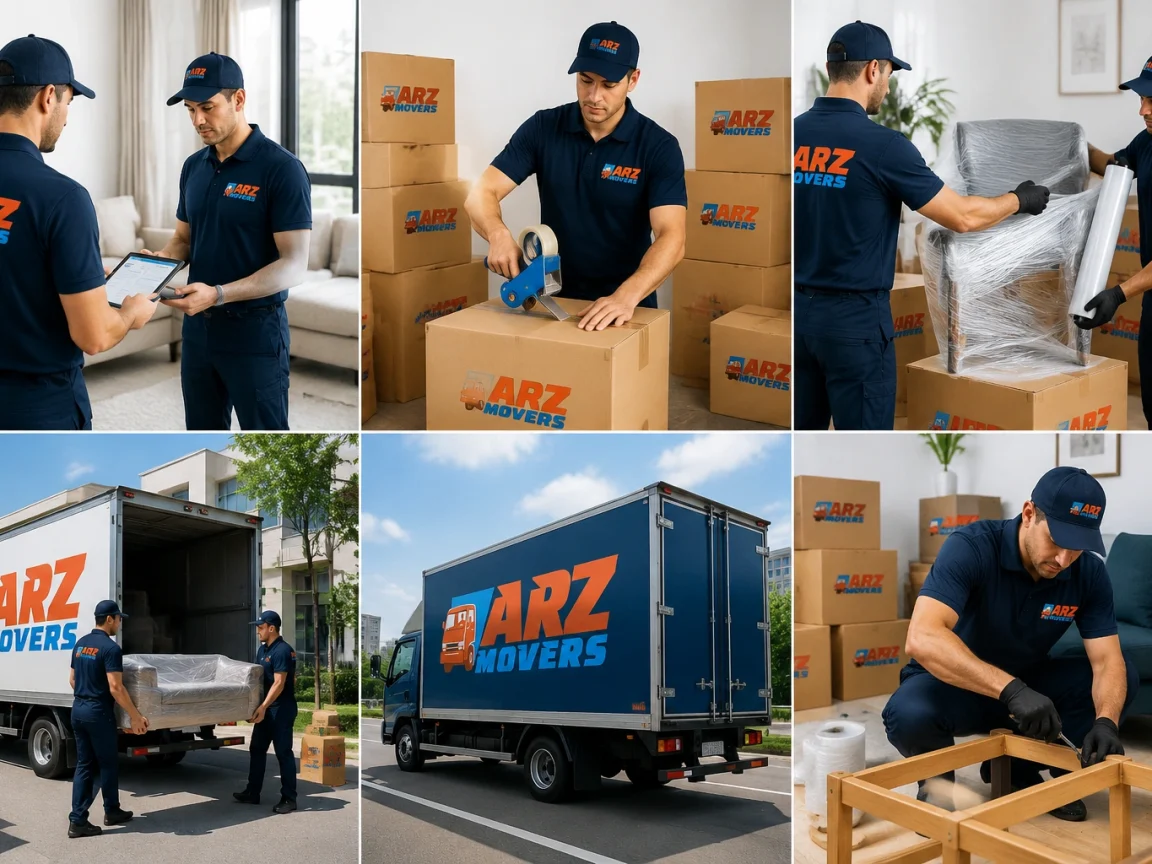 Six-step moving process including survey, packing, permits, secure transport, installation, and final handover.