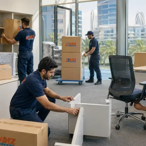 Office movers in Business Bay handling IT equipment, furniture, transport, and fast business relocation services.