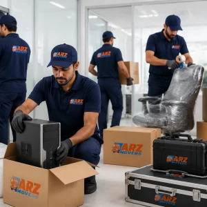 Three layer professional packing system with film bubble wrap and cardboard protection for safe transport of fragile items.