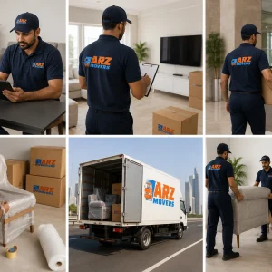 Professional moving process in Ras Al Khaimah from survey planning packing transport setup and final handover service.