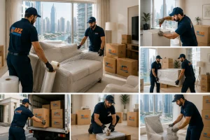 Step-by-step furniture installation process from delivery, assembly, setup to final handover and cleanup.