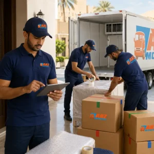 House movers and packers in Al Ain offering surveys, organized packing, and climate-controlled moving trucks.